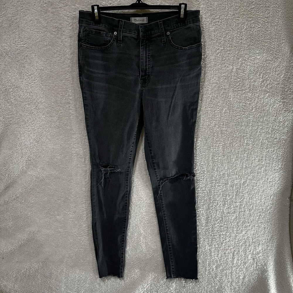Madewell Black Wash Denim 9'' High Rise Skinny Jeans Size 30 Distressed